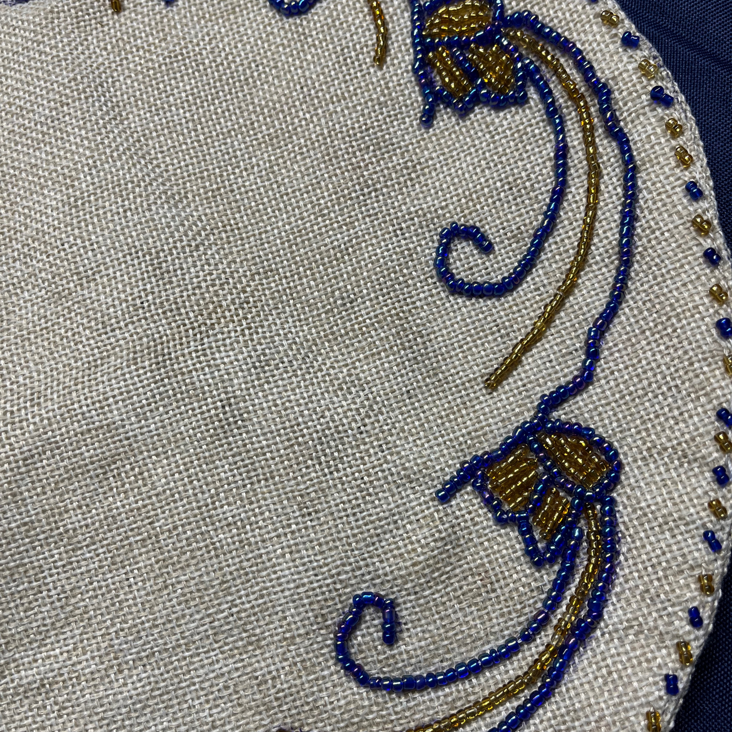 Blue and Gold Bead Embroidered Placemat