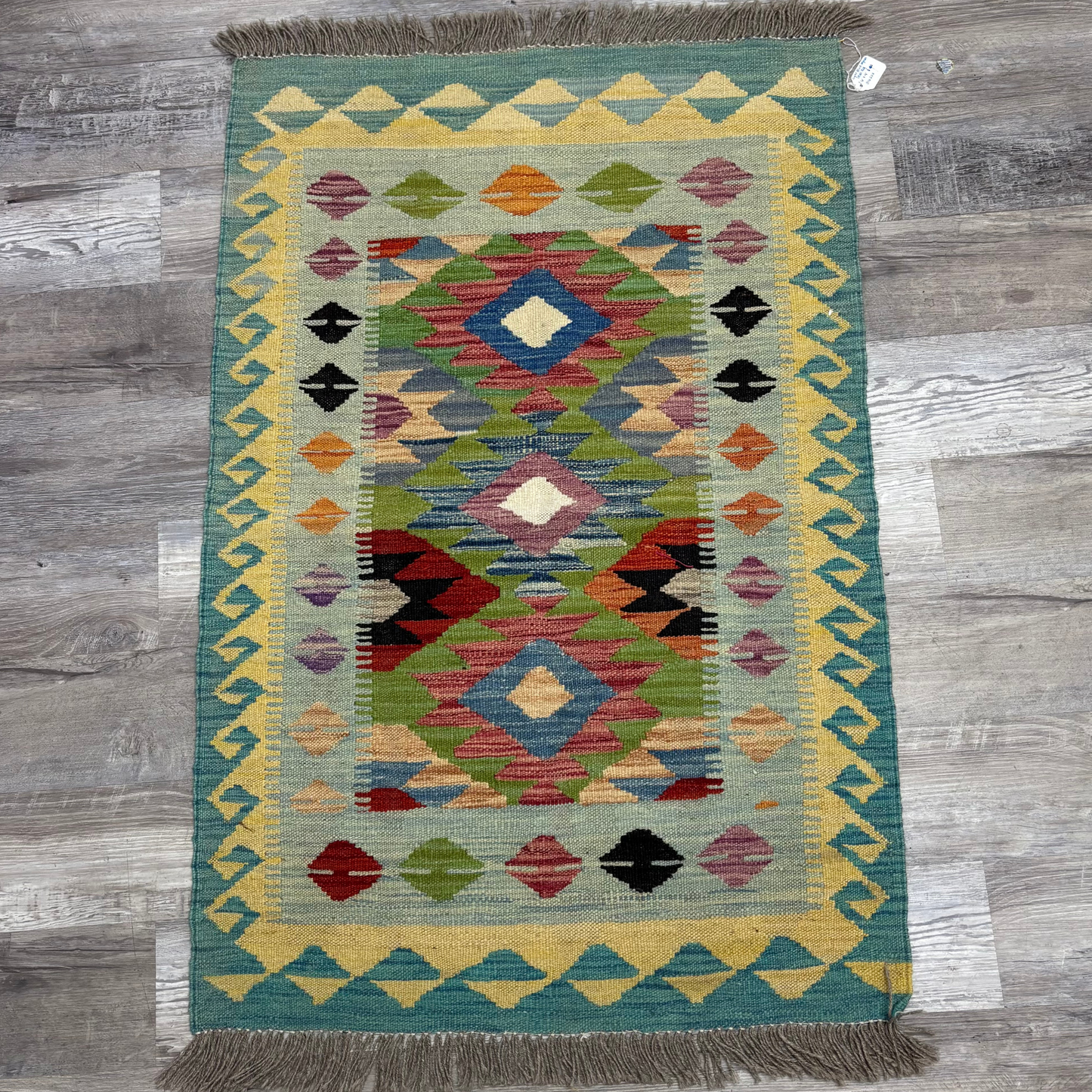 Small Light Blue Afghan Rug