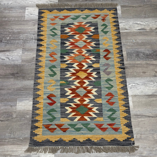 Small Gray/Blue Afghan Rug