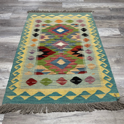 Small Light Blue Afghan Rug