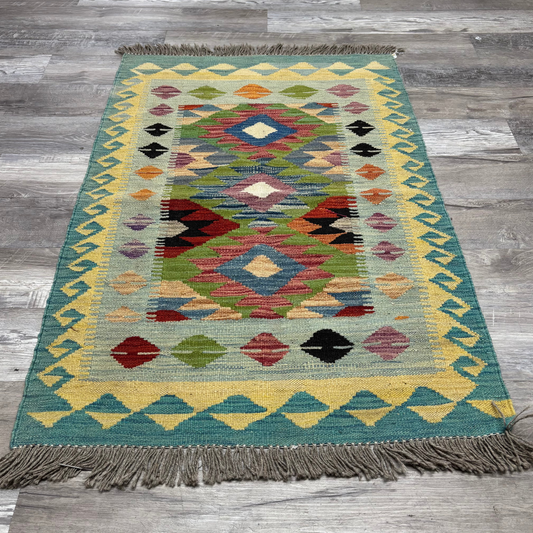 Small Light Blue Afghan Rug