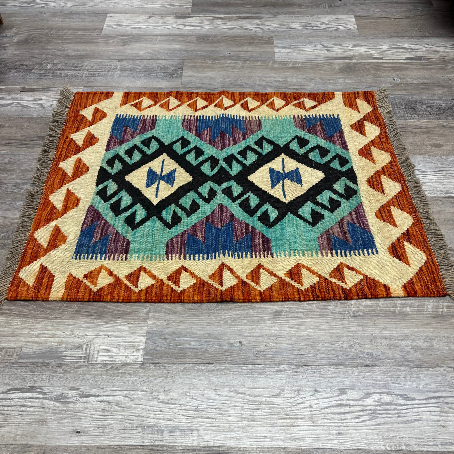 Small Orange/Teal Rug