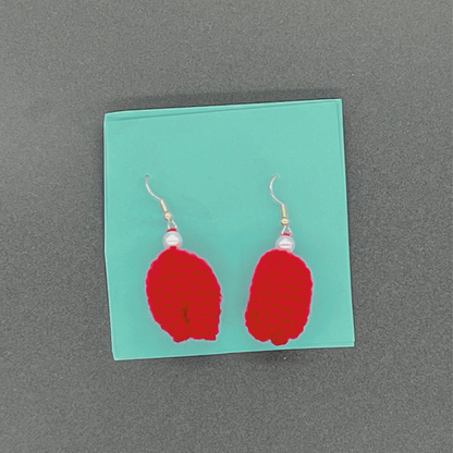 Pom Pom Red Earrings