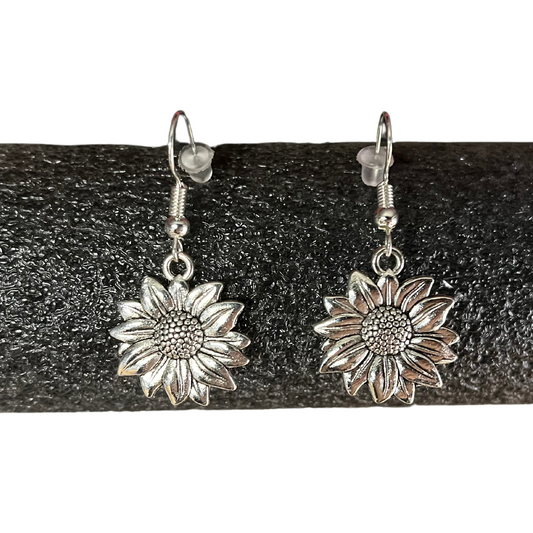 Silver Sunflower Earrings