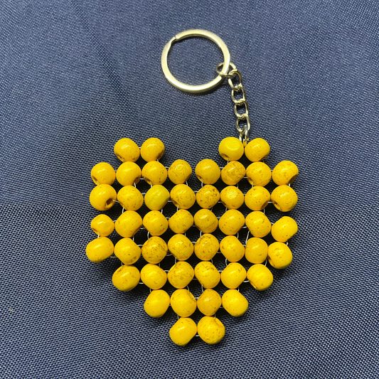 Yellow Beaded Heart Keychain